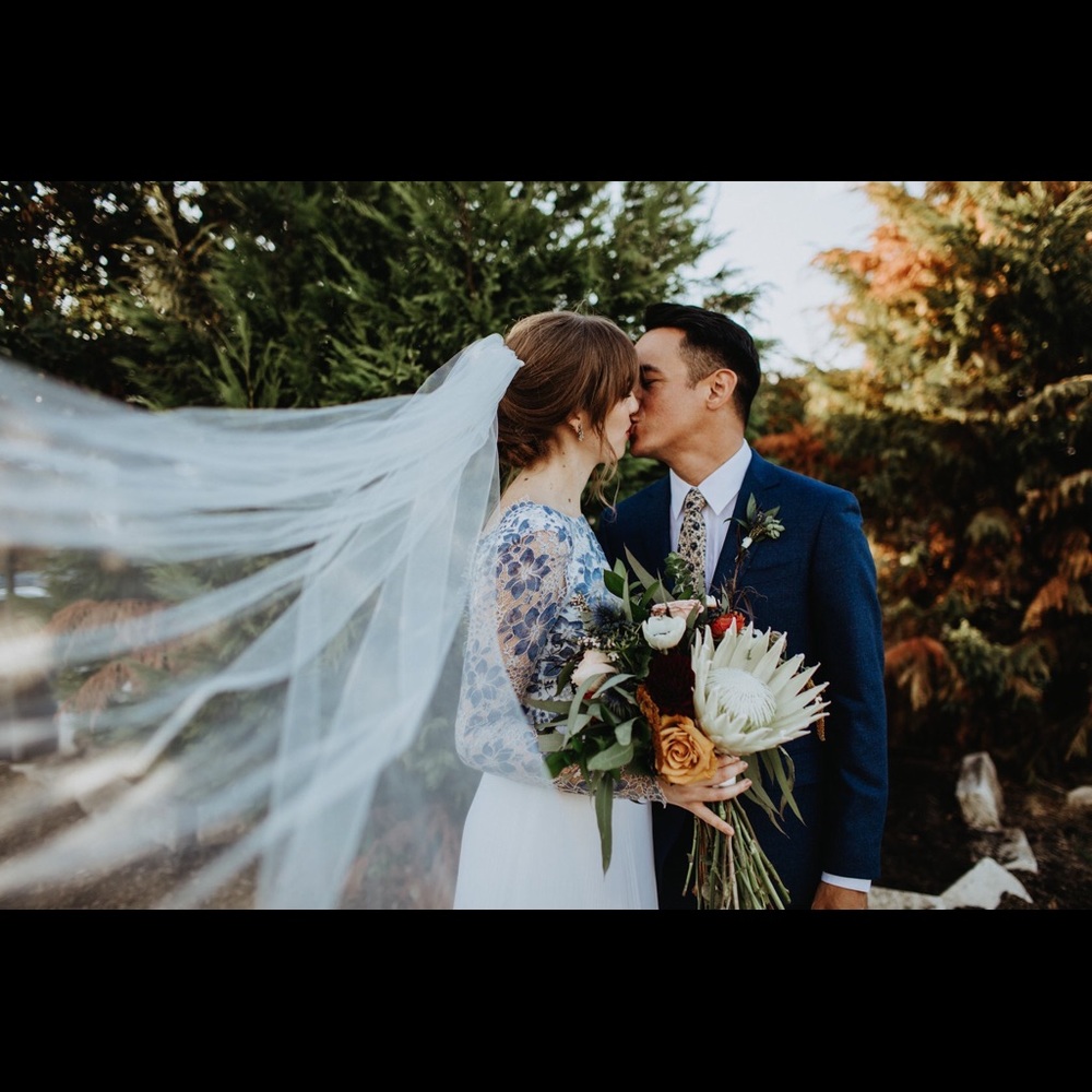 Raw edge cathedral length veil